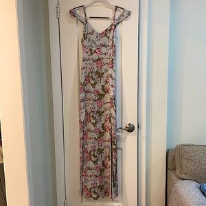 ASOS Rose Floral cold shoulder satin maxi dress